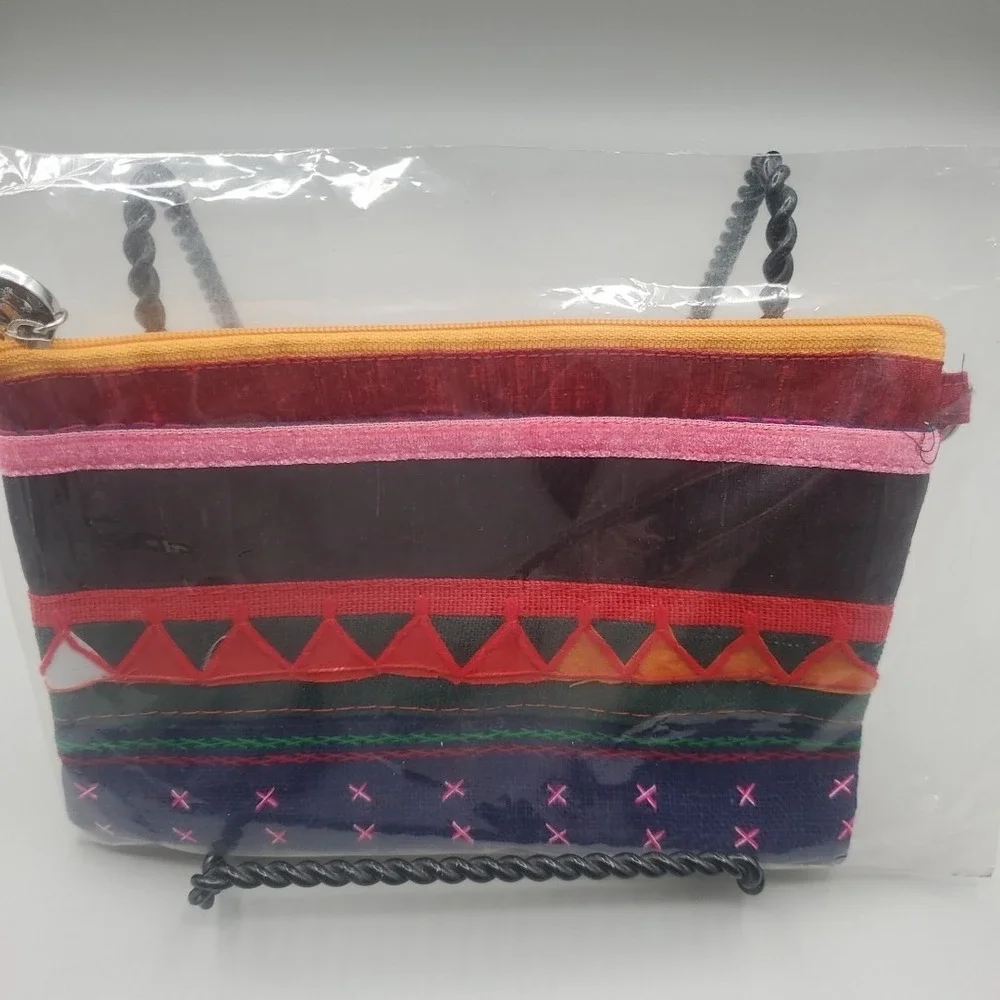 Shinawatra Thai Silk‎ Clutch Purse Multicolor Zip and handle 100% Silk Thailand